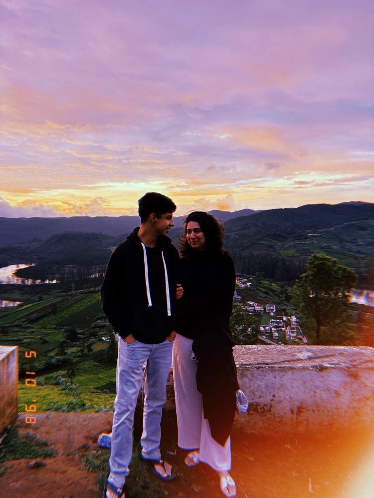 Ashish and Anushka at sunset in the hills